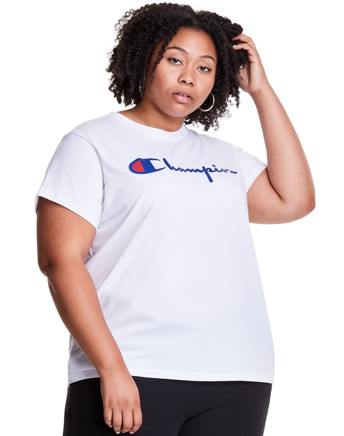 Champion T-Shirt Dames - Wit - Plus Lightweight Script Logo ( 025783-SVR )